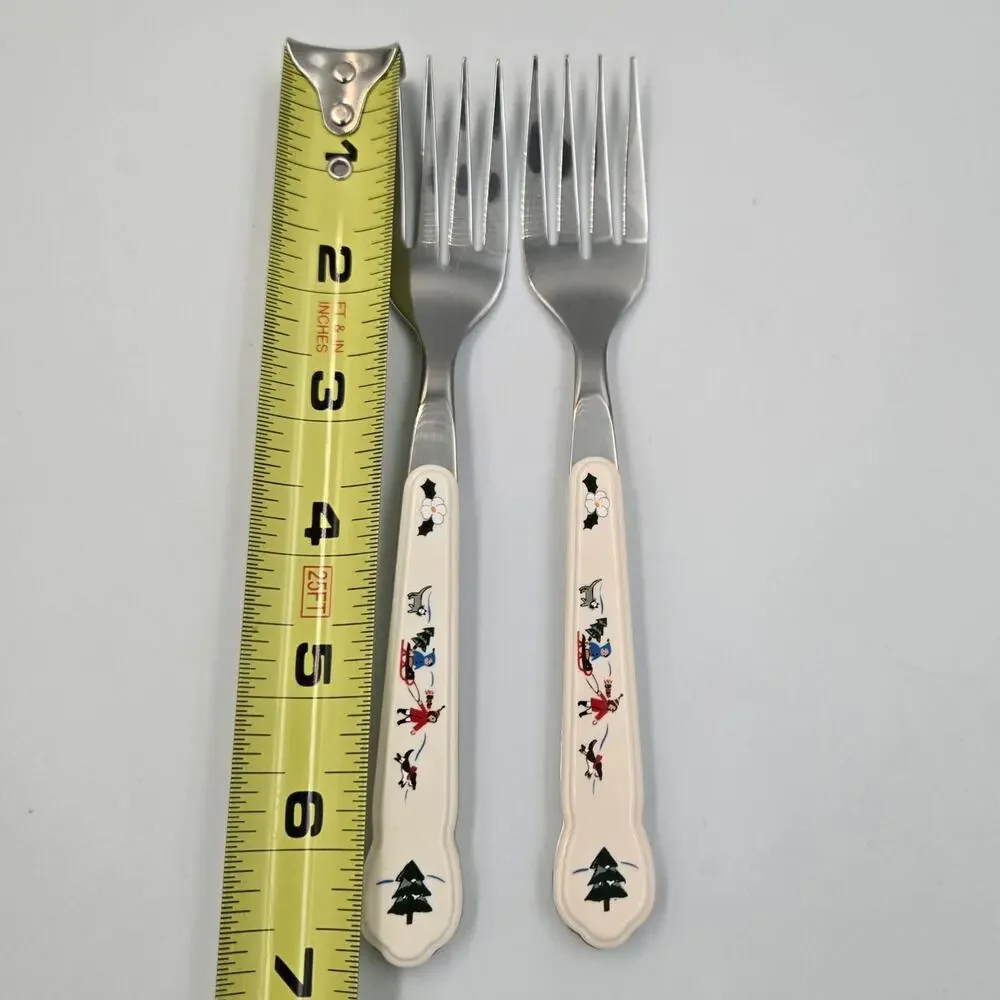 Two Pfaltzgraff Snow Village Stainless Steel Salad Fork Replacements